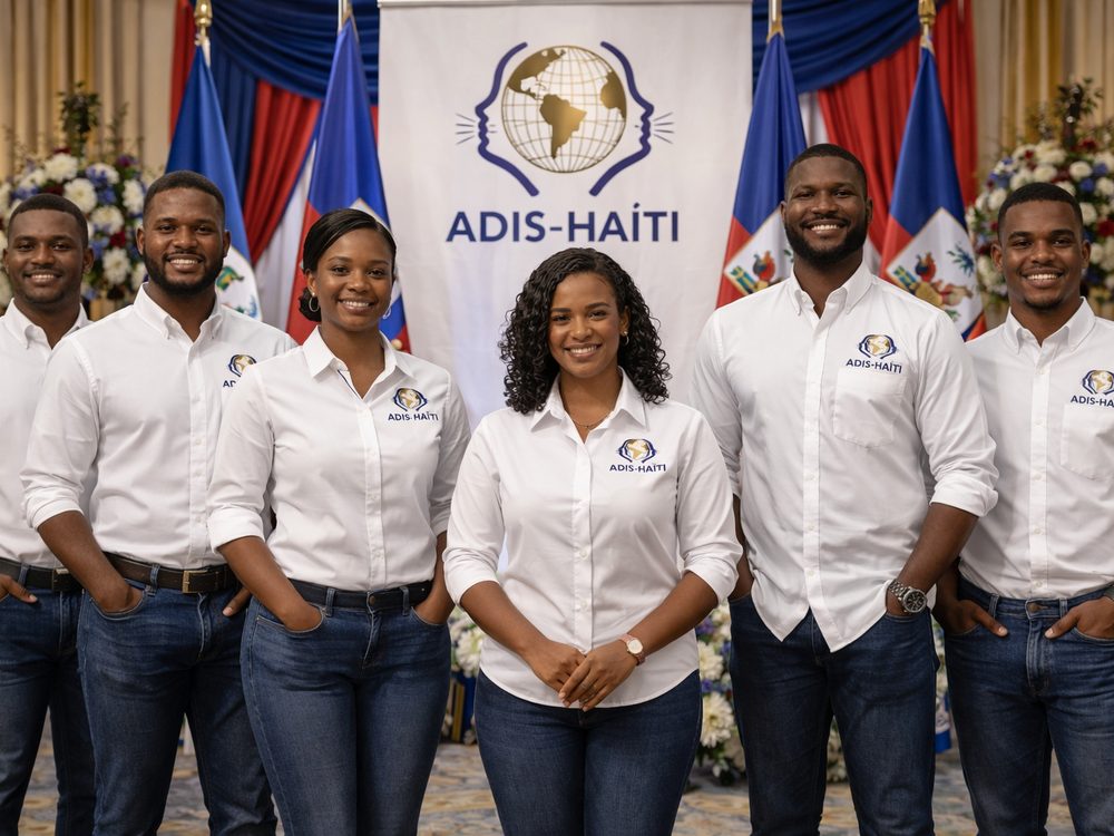Groupe en chemise blanche ADIS-HAITI lors d'un séminaire protocolaire
